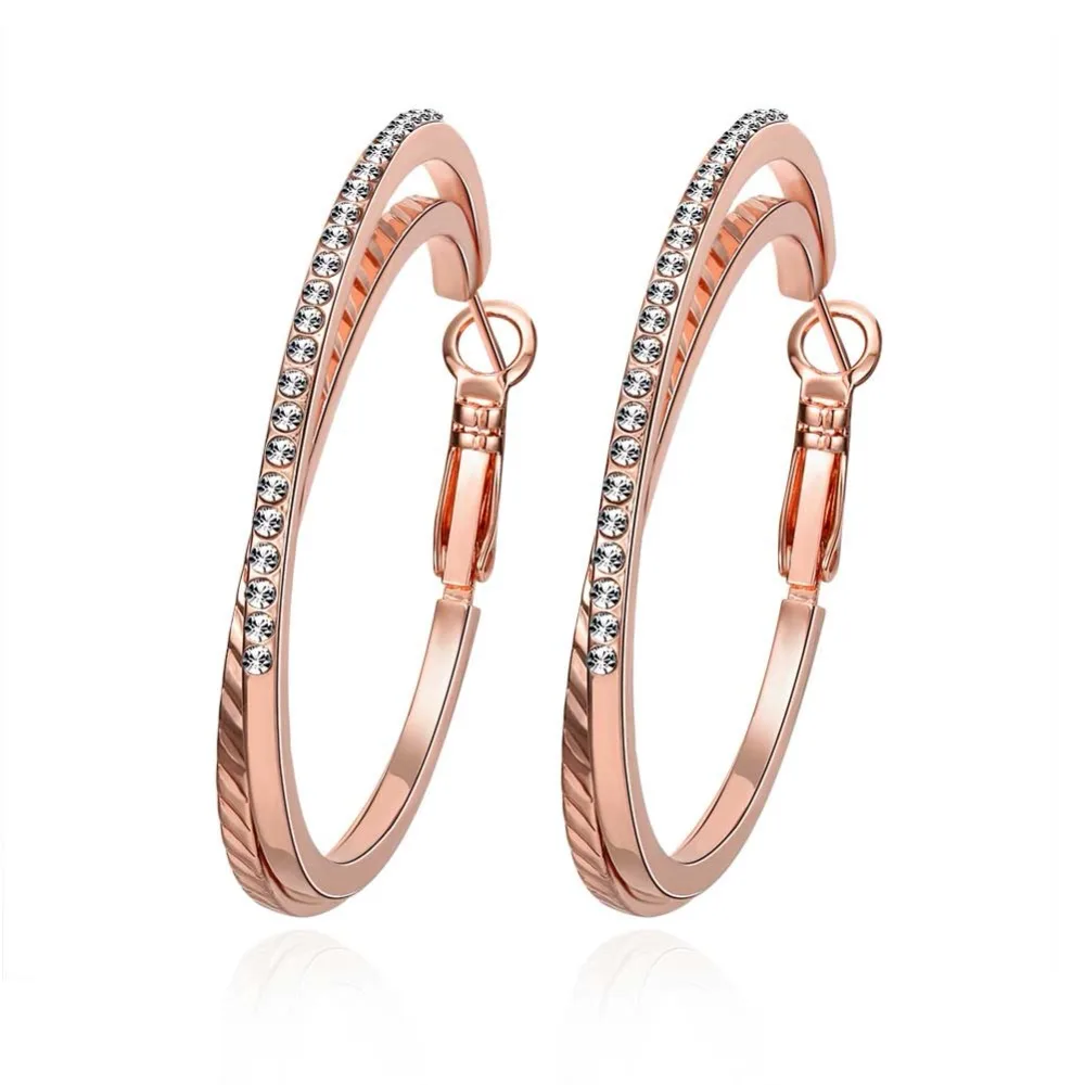 2018 High Polished Hoop Earrings Paved With AAA Austrian Cubic Zirconia