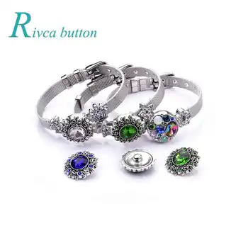 

6pcs/lot Rivca Snap Button Stainless Steel Bracelet Men Jewelry Wholesale Fashion Sliding European Bead Strap Bangles