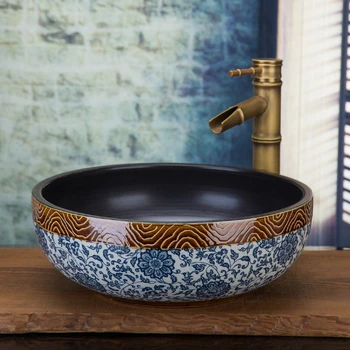 

Ceramic vanity above counter basin round art wash basin European wash basin bathroom Nordic retro washbasin lo1261620