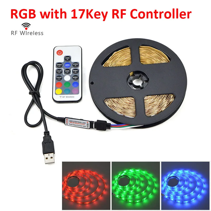 DC 5 V USB Светодиодная лента 5050 гибкий свет rgb ТВ фоновое освещение теплый белый клейкий светодиодный лента Водонепроницаемый Рождественское украшение - Испускаемый цвет: RGB With RF Remote