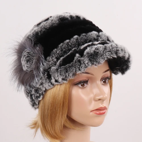 grey black 1 Новинка, модная меховая шапка для девушек, женская зимняя шапка, натуральный настоящий мех кролика, шапка, шарф, люкс Качество, женская шапка из натурального меха, глушитель - Цвет: grey black 1