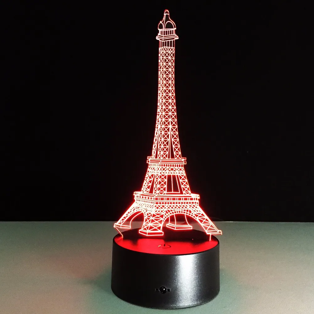 

Holidays 3D Eiffel Tower Night Light RGB 7 Color Changeable Mood Lamp LED DC 5V USB Decorative RGB Controller Led Bar Light