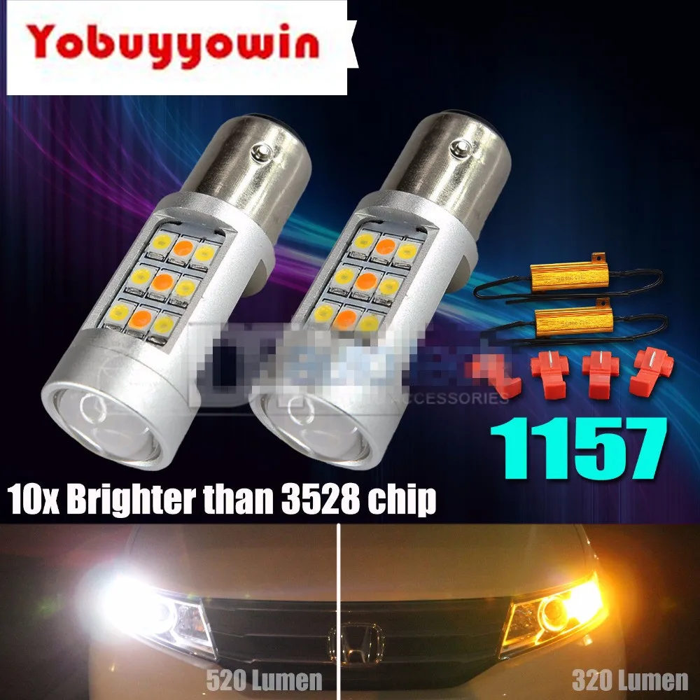 

2Pcs High Power 3535 Samsung Chip 1157 BAY15D Dual Color Switchback LED Turn Signal Light Bulb + 50W 6-Ohm Load Resistor