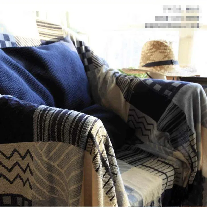 

Mediterranean style plaid throw single/double size chenille blending boho sofa blanket bed blanket bed cover free shipping