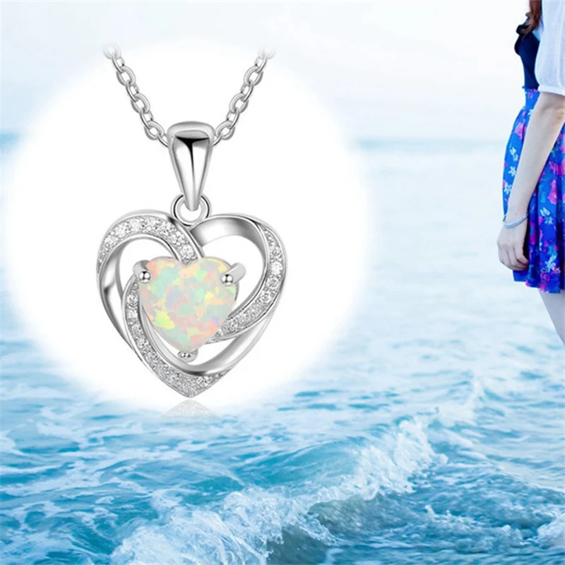 Любовь сердце опал ожерелье s для женщин матери/День Святого Валентина подарок покрытием AAA CZ камень кулон ожерелье
