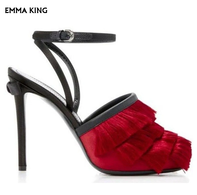 Hohe Armee High Toe Knöchel rot Frauen Sandalen Retro Colors Stil Peep Damen Abdeckung Quaste Party Elegante Sexy Schnallen Frühling customizable grün Schuhe Heels Kleid wO1qtHUX