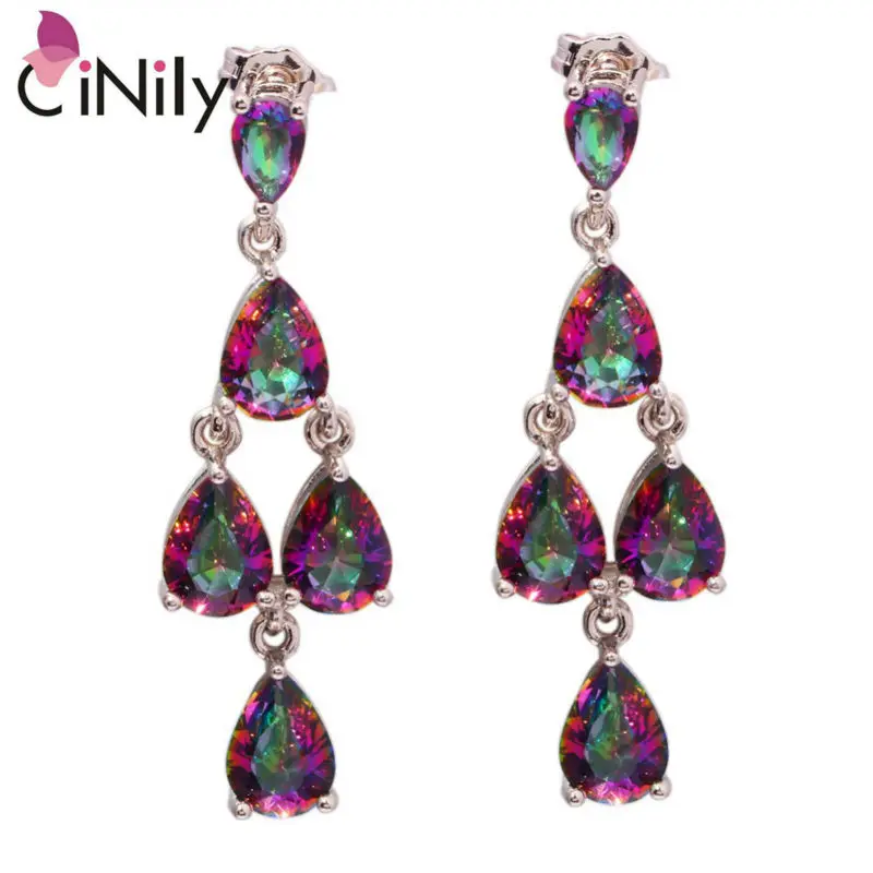 

2015 Fashion & Generous ! Wholesale & Retail For Women Jewelry Mystic Topaz Silver Plated Earrings 1.5" FH4010