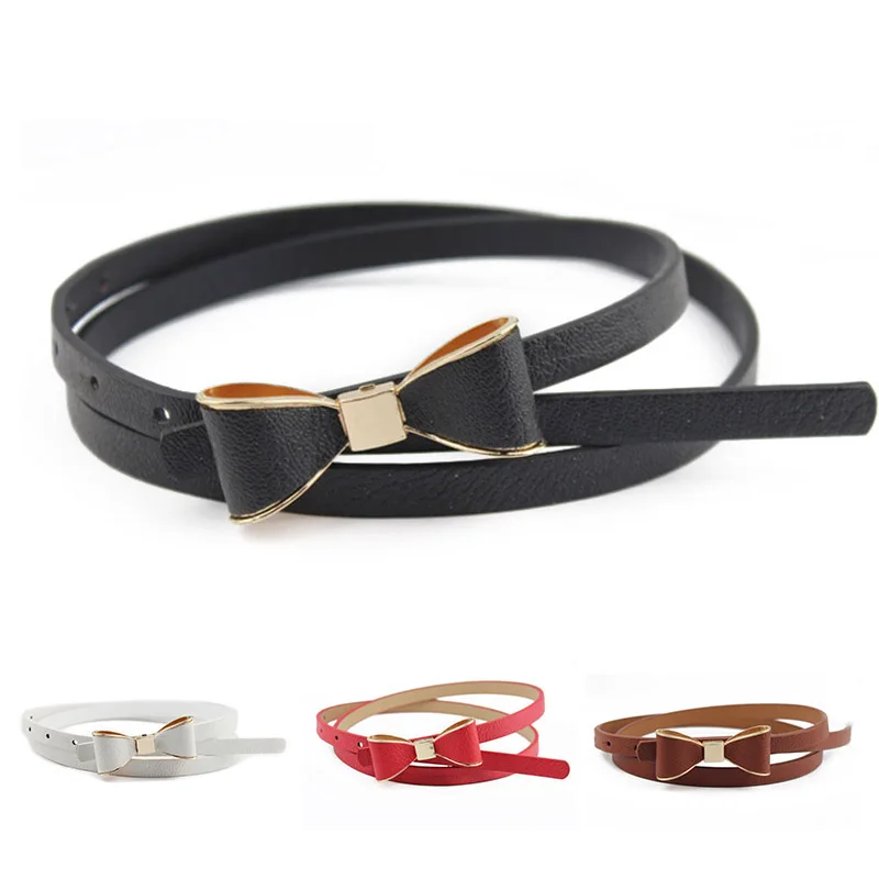 

Women Gilrs PU Leather Bow Belt waist buckles belt Candy Color Female Belt cinturon mujer ceinture femme