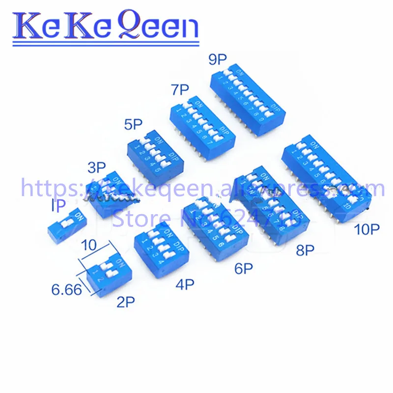 

10pcs Slide Type Switch Module 1 2 3 4 5 6 7 8 10 12 PIN 2.54mm Position Way DIP Pitch Toggle Switch Blue Snap Dial Code Switch