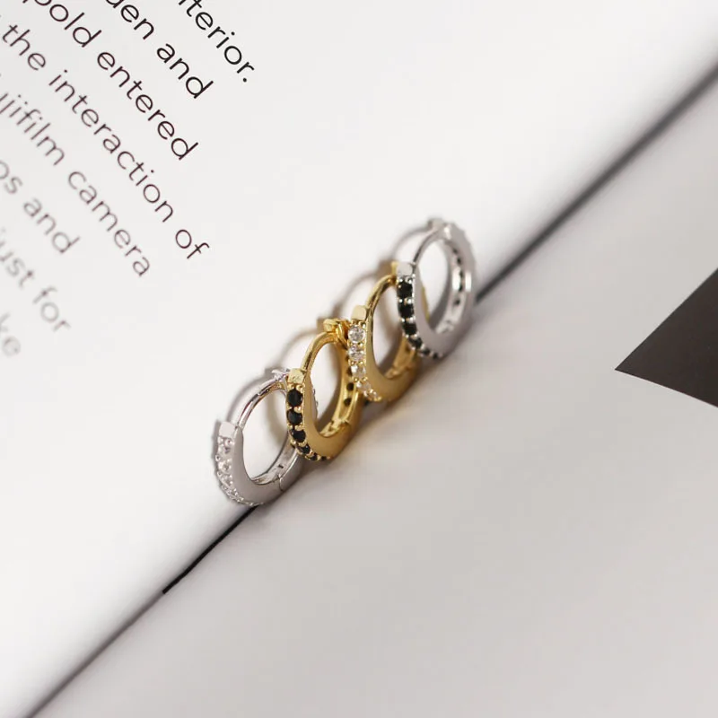 WTLTC чистые черные кубические Серги-Обручи из циркония серьги для женщин 925 стерлингового серебра Huggie серьги-кольца простые маленькие крошечные серьги