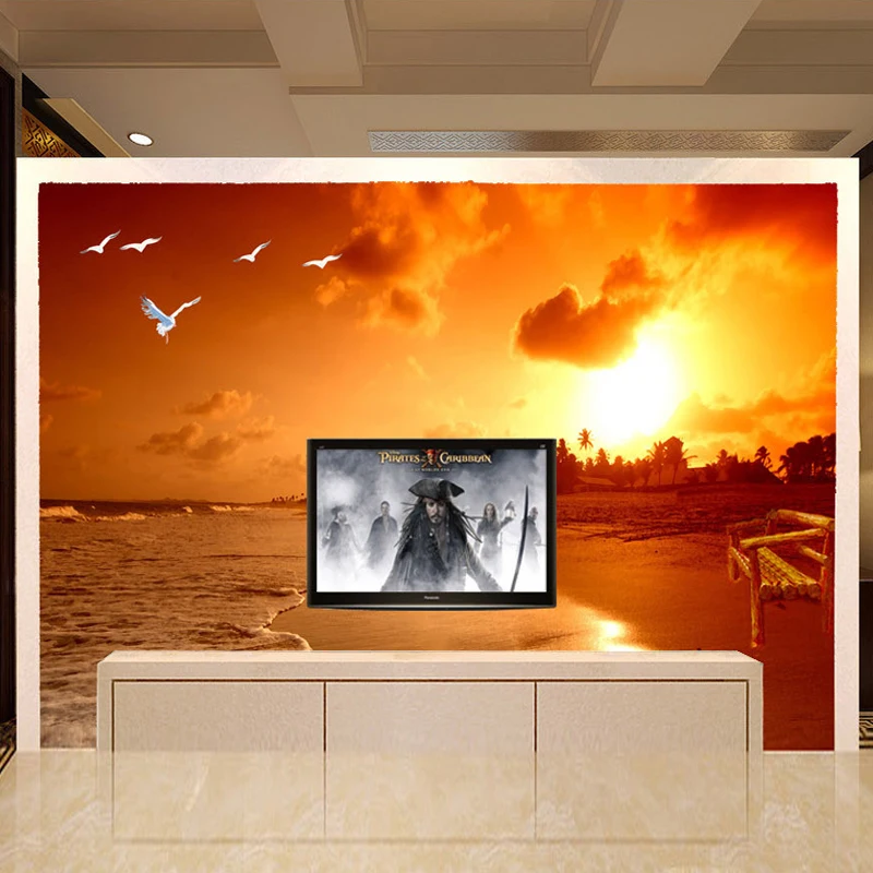 Пользовательские 3D обои Sunset Beach фотографии пейзаж Гостиная ТВ фон фото обои Papel де Parede 3D Sala