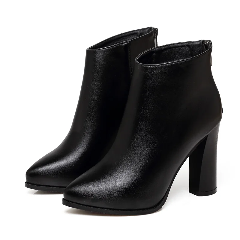 

Sexy High Heels Ankle Boots Shoes Autumn Spring Fashion Pointed Toe Square Heel Split Genuine Leather Boots Shoes CH-B0009