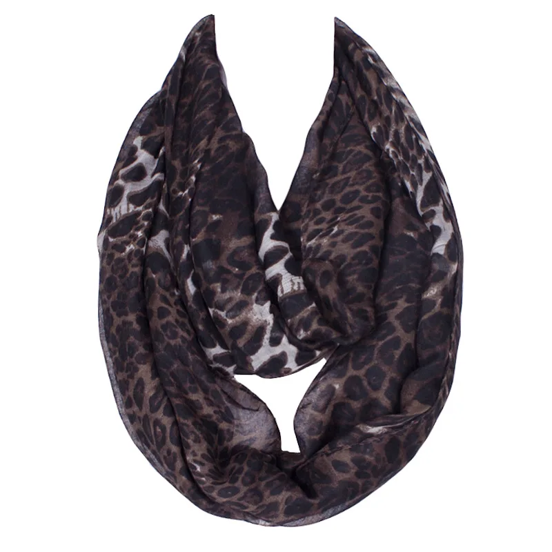 Зимний теплый бесконечный женский модный шарф Леопардовый принт полиэфирные кольца шарфы 180*90 см