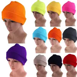 19 цветов модные зимние шапки Шапки Женские однотонные карамельные цвета мужские и женские теплые манжеты простые Вязаные Лыжные длинные