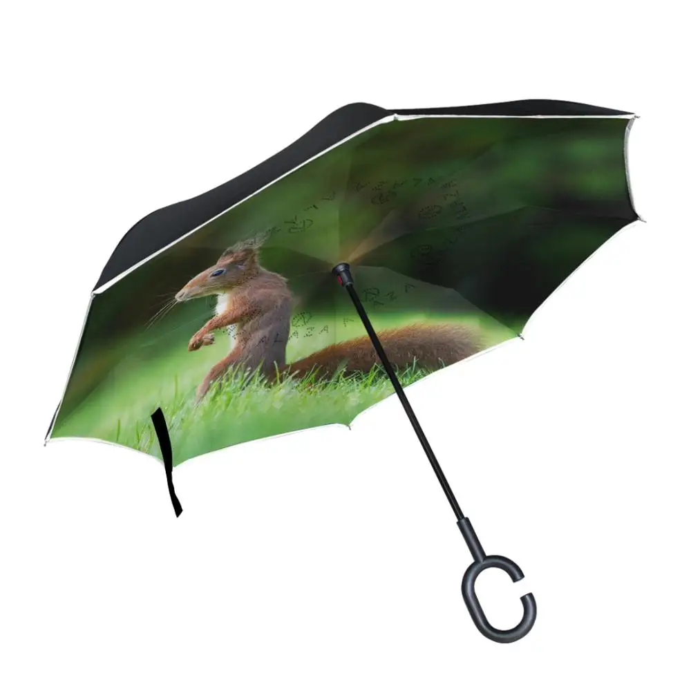 

Susino Sneaky Squirrel New Style Womens Reverse Stick Inverted Umbrella With C-Shaped Handle Windproof Waterproof For Ladies