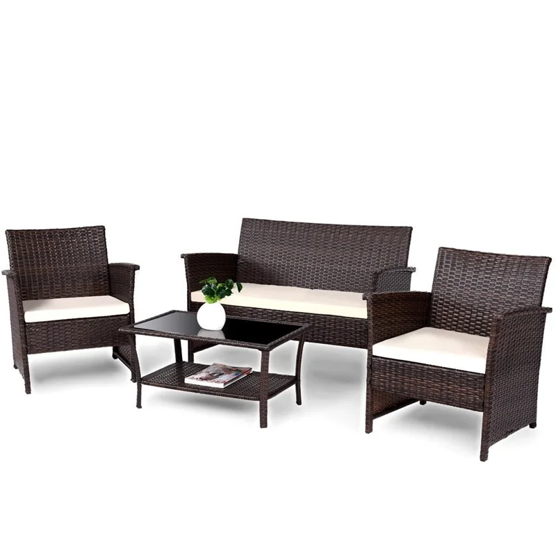 4 Pcs Set High Quality Outdoor Patio Rattan Furniture Wicker Sofa Rattan Furniture Wicker Sofa
