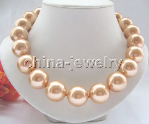 

Free Shipping >>Beautiful 18" 20mm champagne perfect round south sea shell pearl necklace