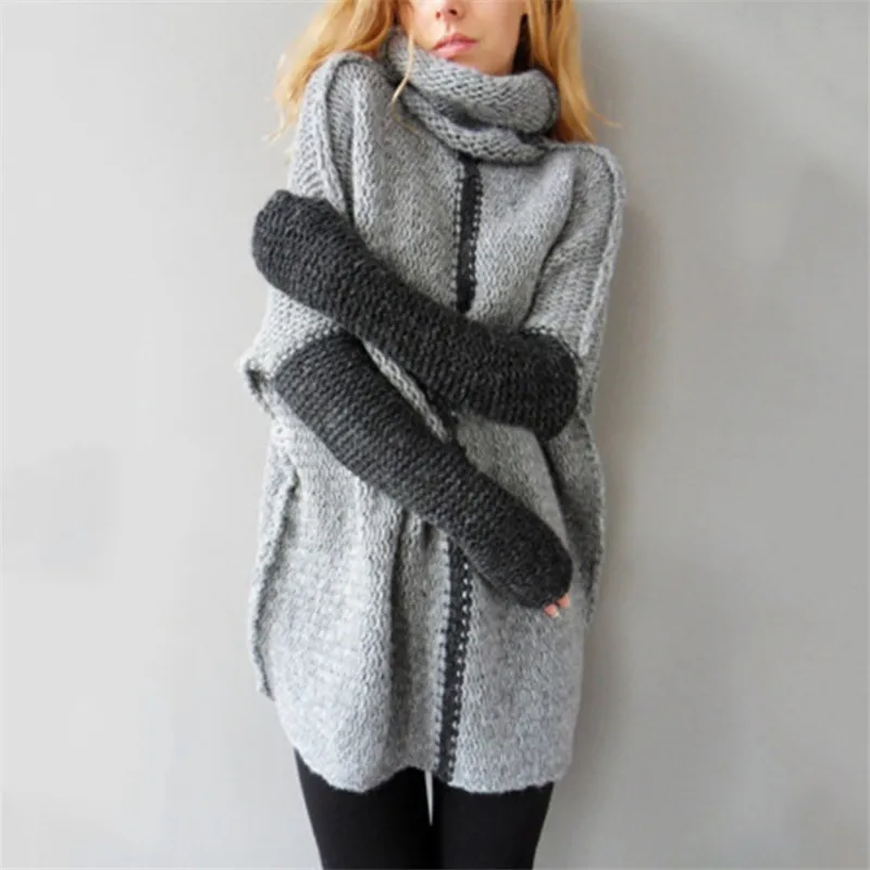 

Women's long section color high collar sweater loose large size women's sweater autumn and winter hot women's sweater s-3xl
