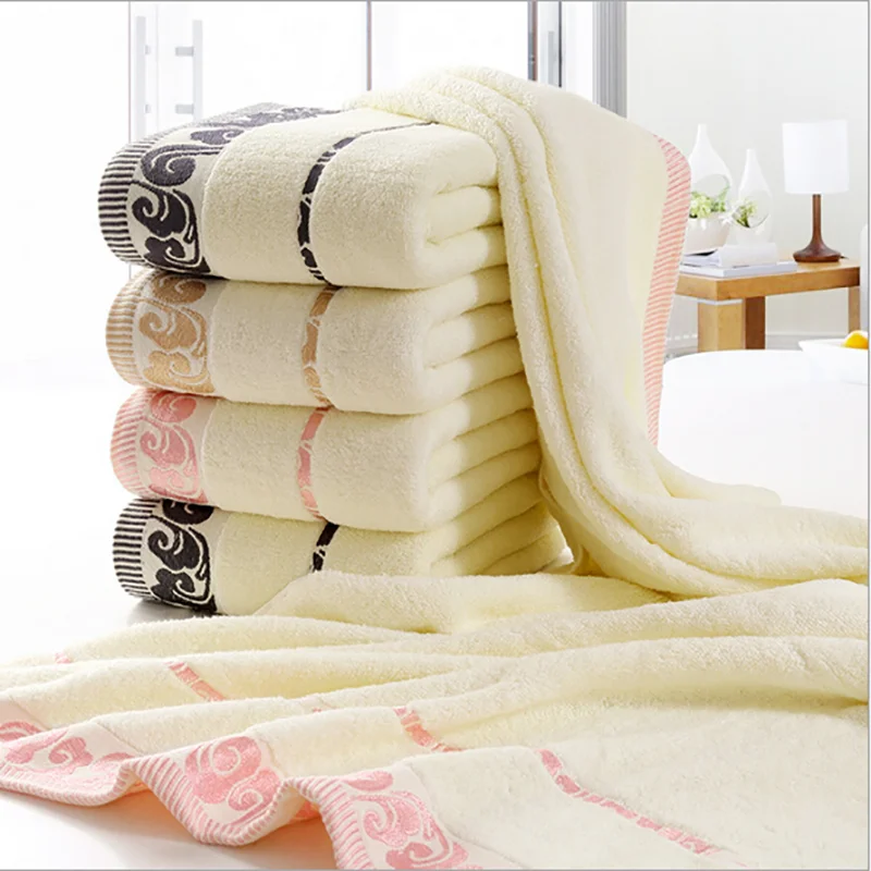 New 70x140cm White Cotton Bath Towel Soft Quick Dry Embroidered Towels