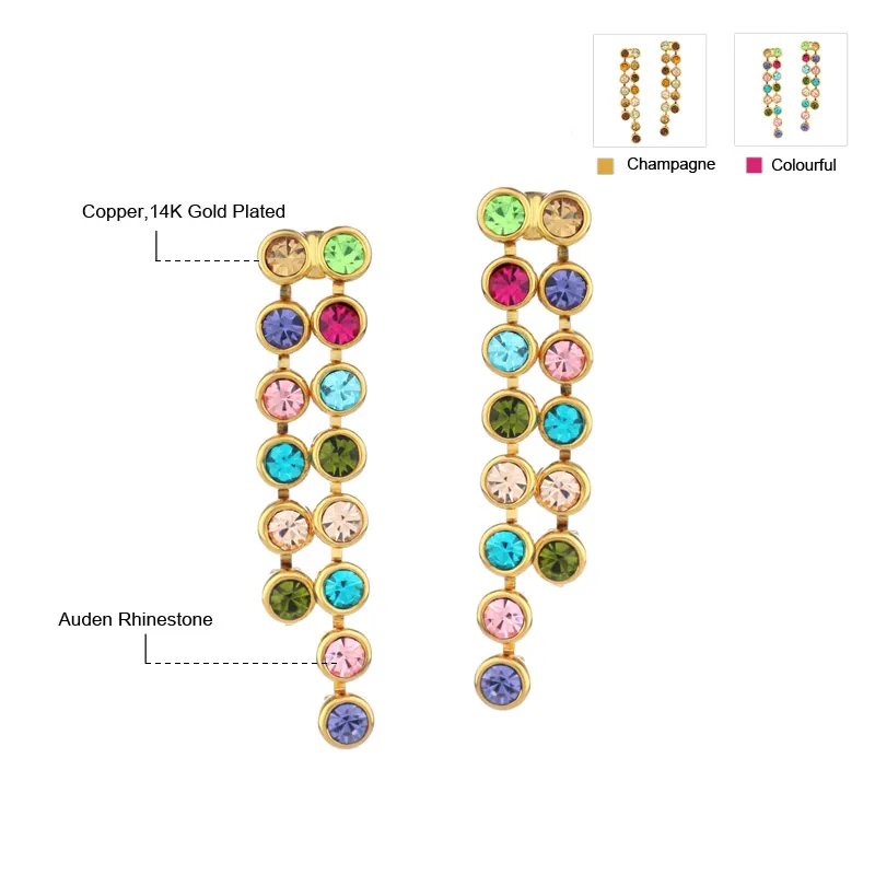 Neoglory желтое золото цвет Auden Стразы цветные длинные бусы висячие серьги светильник новые модные ювелирные изделия Colf-b