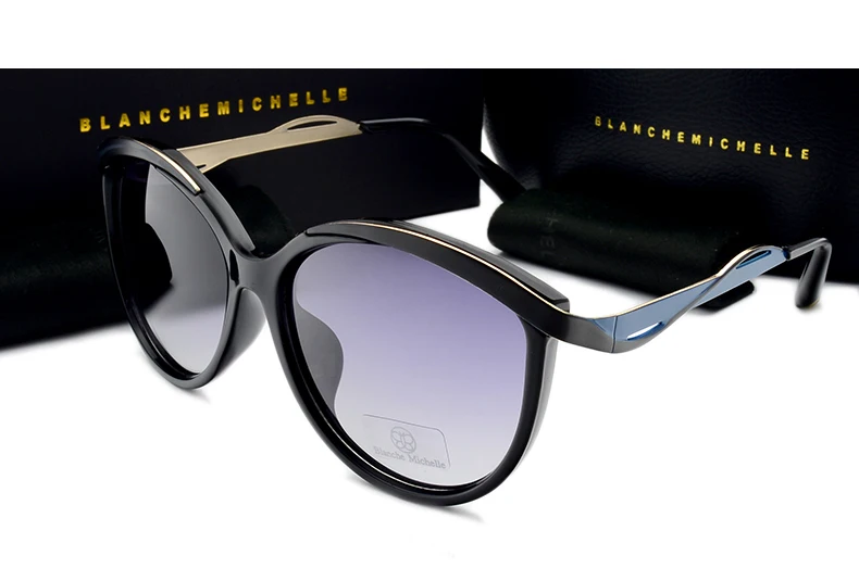 Поляризационные солнцезащитные очки Blanche Michel Cat eye, женские солнцезащитные очки в розовой оправе, брендовые дизайнерские женские очки с коробкой - Цвет линз: Черный