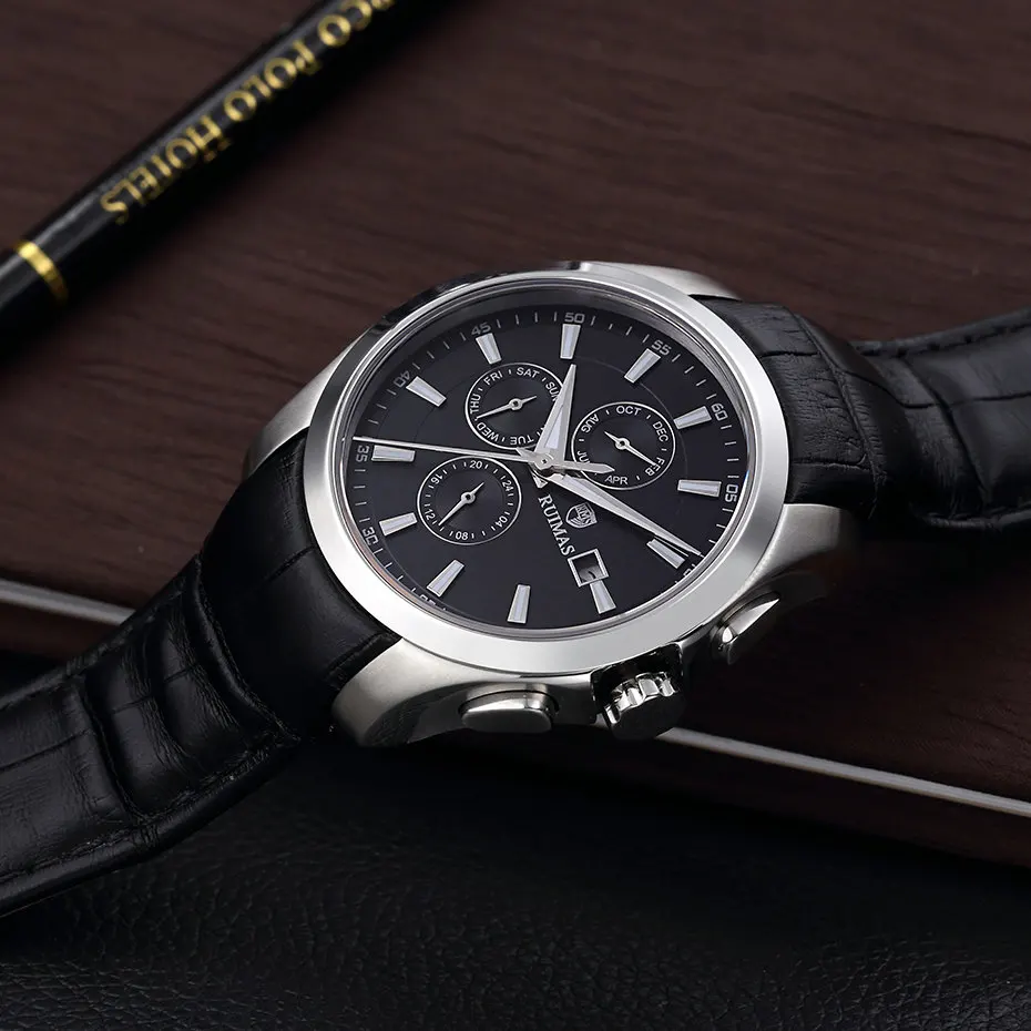 Reloj Hombre мужские деловые автоматические механические часы классические роскошные наручные часы Мужские часы с ремешком из натуральной кожи