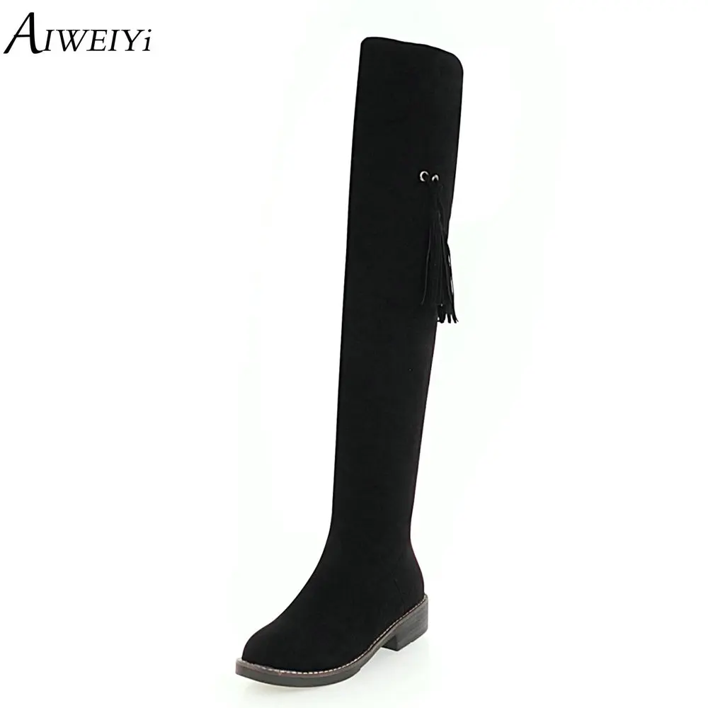 

AIWEIYi Thigh High Boots Female Winter Boots Women Over The Knee Boots Flat Stretch Sexy Fashion Shoes Woman Black