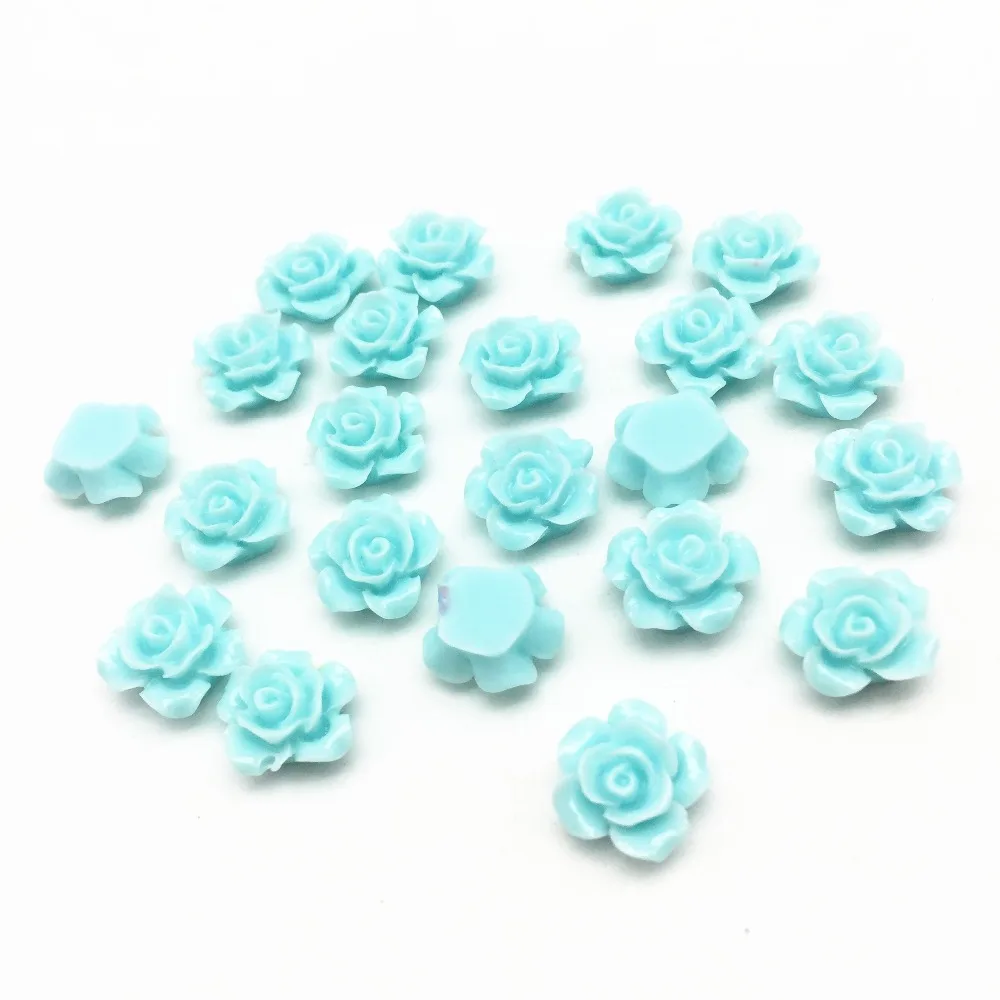 100 шт 12 мм светло-синие розы Плоские задники Смола кабошоновые украшения подходят для скрапбукинга изготовление карт DIY ремесла