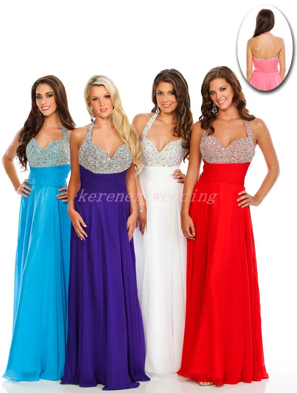 P125 Sheath Halter Chiffon Beaded full length Pageant formal prom birthday party ball dresses gowns | Свадьбы и торжества