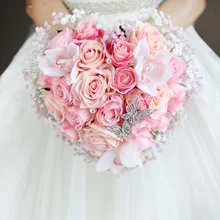 IFFO на заказ креативный традиционный розовый оранжевый тон невесты Свадебный портбукет с цветами в форме сердца корейский букет роз