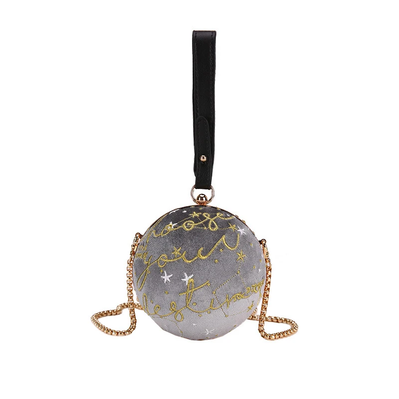 Роскошная модная бархатная сумка на плечо с рисунком Голубой планеты, женская маленькая круглая велюровая сумка, индивидуальная женская сумка Spher - Цвет: Gray