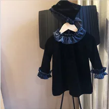 От 0 до 5 лет из 2 предметов, осенне-зимнее вельветовое винтажное платье темно-синего цвета с длинными рукавами для маленьких девочек на день рождения и Рождество с шапочкой для девочек