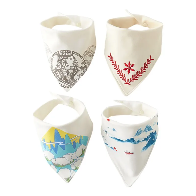4PCS Cotton Bibs Baby Feeding Smock Infant Burp Cloths Cartoon Saliva Towel Baby Eating Accessory Soft Baby Stuff