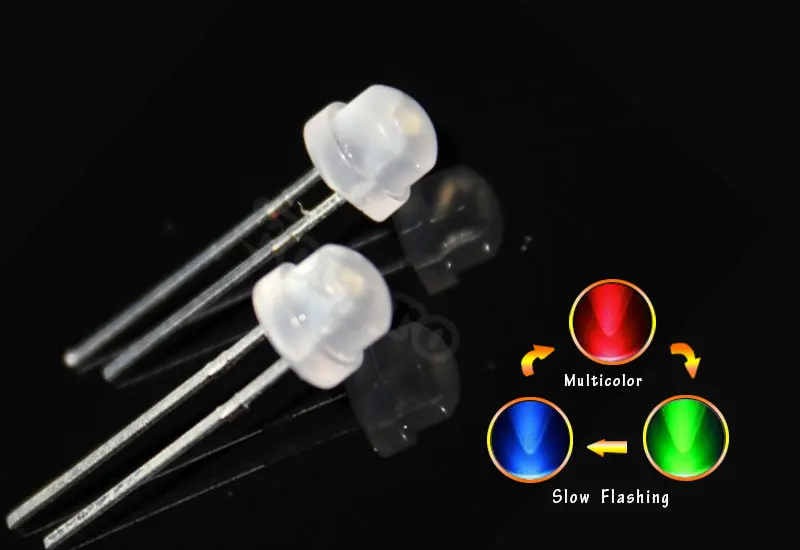 

100pcs 5mm Light Emitting Diode LED Lamp diffused 5mm Straw Hat RGB Slow Flashing Flicker Transparent Tri-Color Red Green Blue