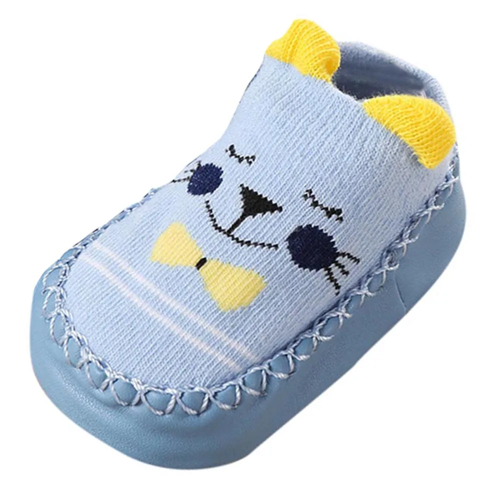 Милые носки-тапочки с мультяшными ушками для новорожденных мальчиков и девочек Нескользящие Детские носки-тапочки толстые нескользящие носки@ 16 - Цвет: B