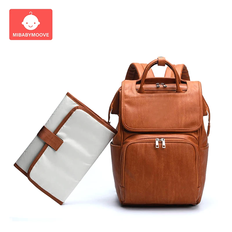  Fashion PU Mummy Bag Backpack Infancy Diaper Bags Large Capacity Waterproof Travel Nappy Changing B