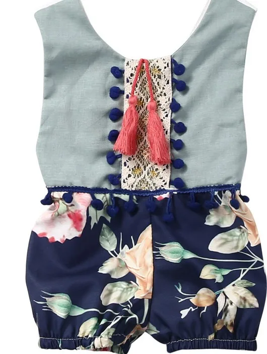 

Summer Flower Baby Girls Rompers Vintage Costumes Infant Jumpsuit Toddler Girls Shorts Sleeveless Tops Cotton WUA7032002