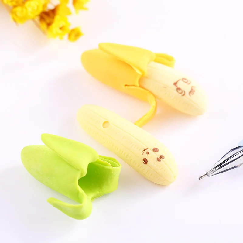4pcs Kawaii Mini Banana Shaped Pencil Erasers Cute Novelty Pen Rubber