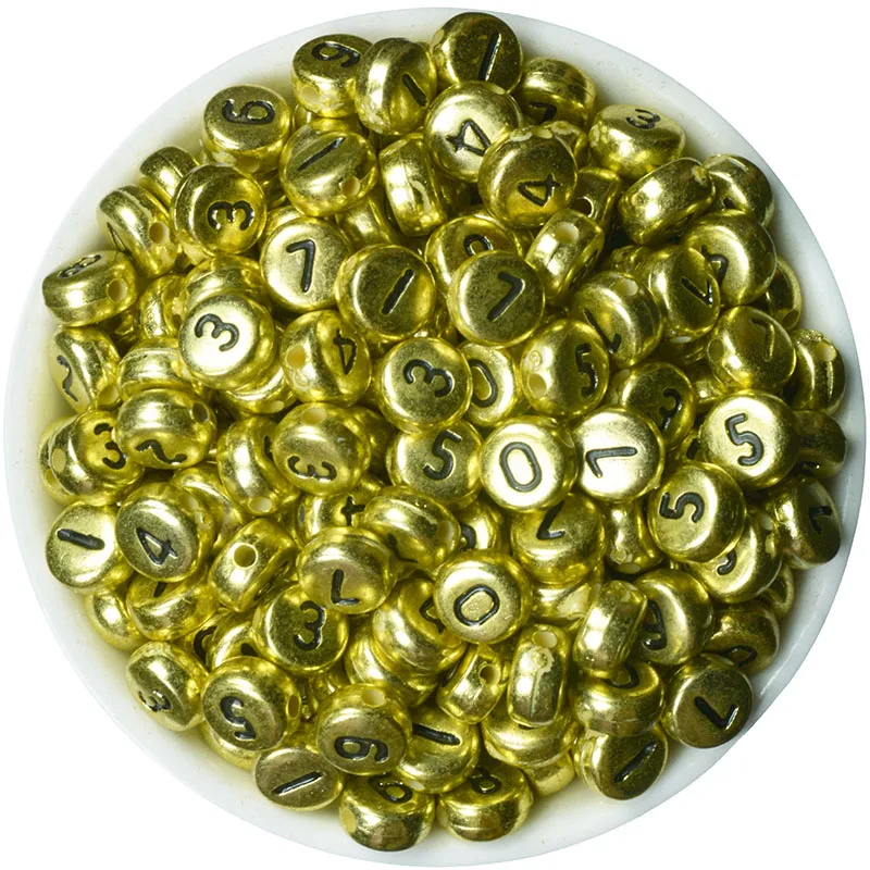 

200PCS Number 0-9 Gold Alphabet Letter Beads With Colorful letters 7mm Coin-shaped You Pick 35Color