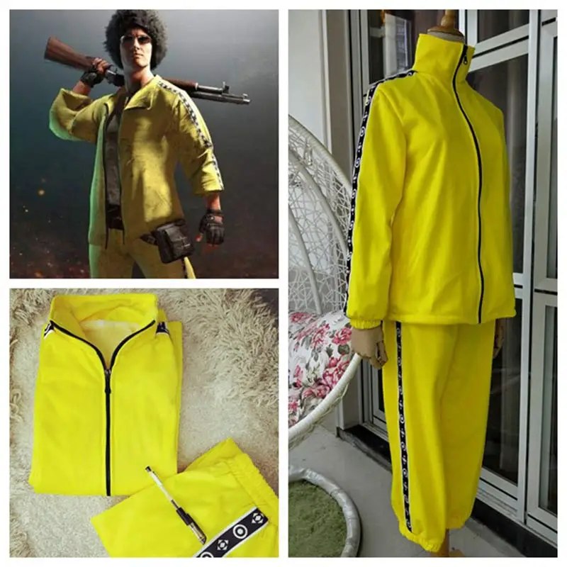 

PUBG Game Playerunknown's Battlegrounds Cosplay Costume Small Yellow Chicken Eat Yellow Clothes Group Sports Top + Pants Suit