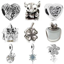 Btuamb Горячая Мода Любовь Сердце слон Яблоко цветок Снежинка кристалл кулон бусины Подходит Пандора Шарм браслет для женщин DIY ювелирные изделия