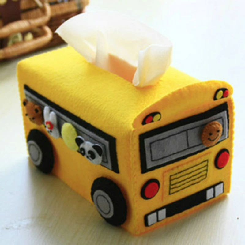 

Creative School Bus Style Tissue Box Felt DIY Material Package 17X10X9CM Simple DIY Exercise For Kindergarten & Primary School