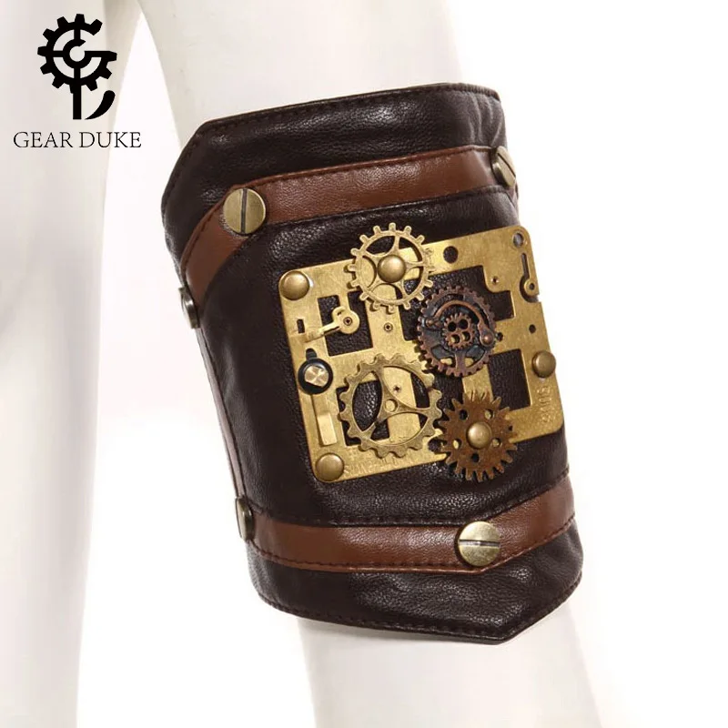 Женский браслет в стиле стимпанк GearDuke винтажный из искусственной кожи с рукавом