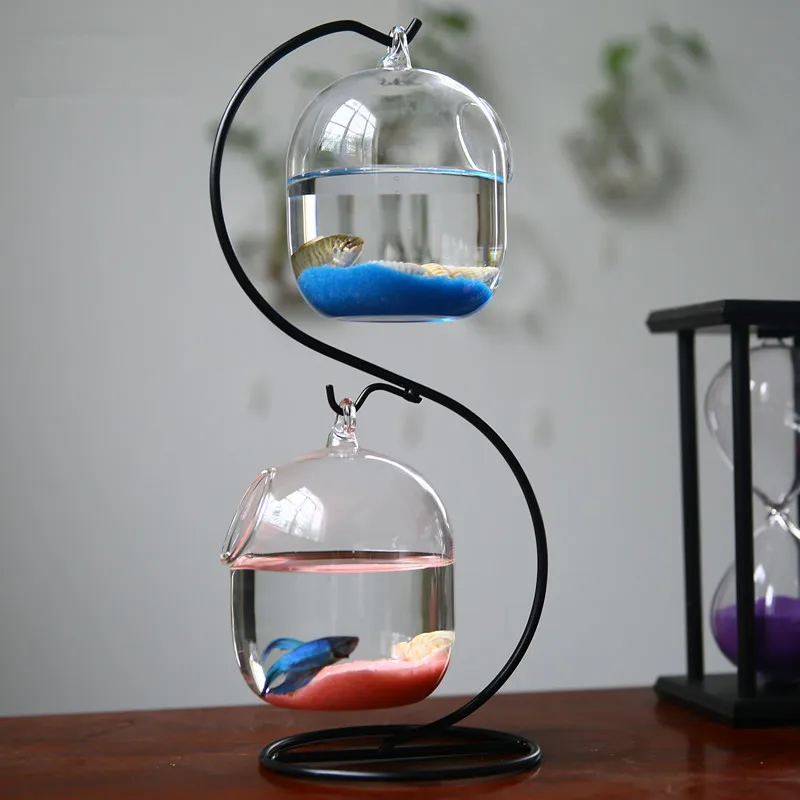 

Free Shipping Diameter = 10cm glass fishbowl metal stand glass aquarium set home decoration clear glass terrarium vase gift