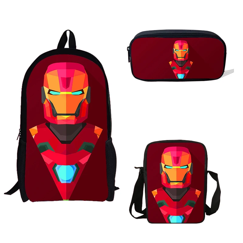 

3PS/Set School Bags Superhero Iron Man Print School Bookbag Bagpack for Teenage Girls Boys Laptop Backpacks