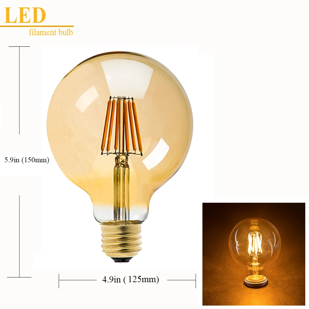 G125 Vintage E27 Led Globe | Led Filament Bulb G125 Vintage - 4pcs G125 Led Bulb - Aliexpress