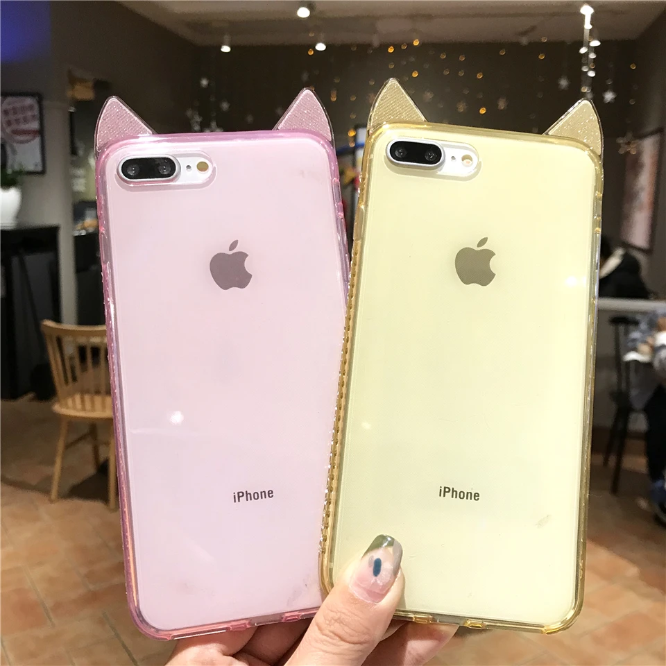 Силиконовый чехол из тпу с рисунком кошачьих ушей и бриллиантами для iphone 7 Plus