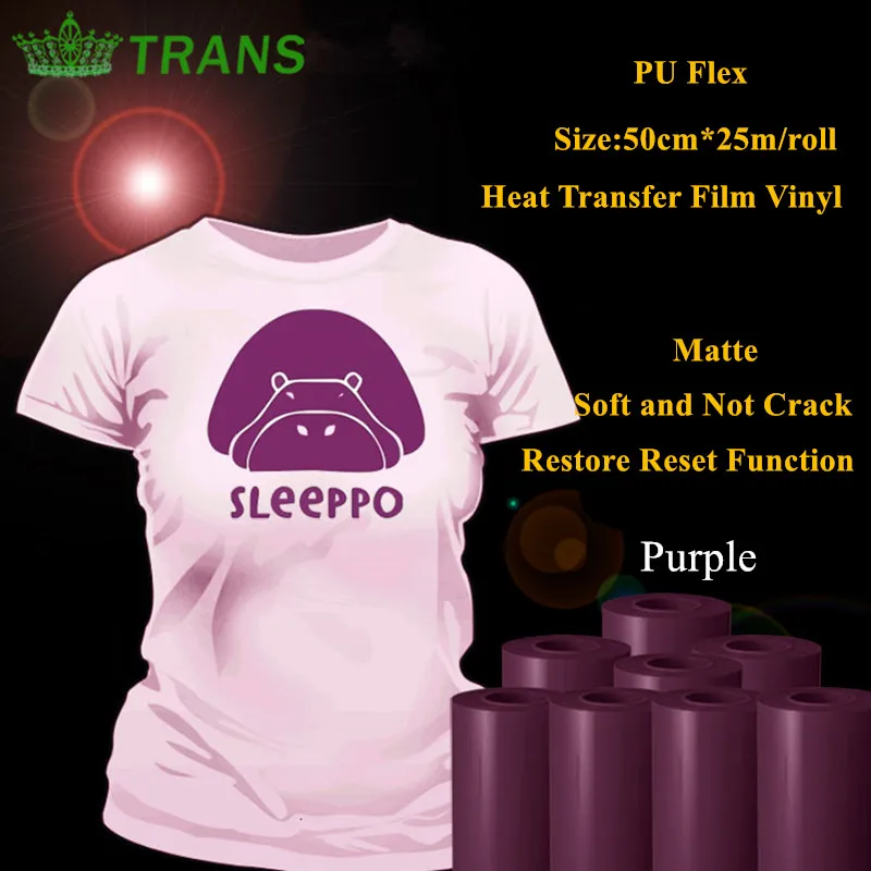 

PU Flex heat transfer vinyl for clothing purple color matte thermel press film for tshirt heat transfer film vinyl 50cm*25m/roll