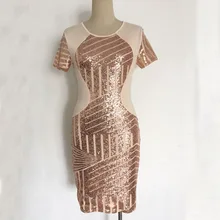 Summer Autumn Sexy glitter Dress Sequined Clubwear Partywear Bodycon One-piece Shine Dress Short Sleeves Womens Dress Evening