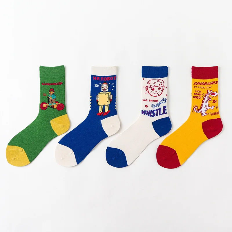 

PEONFLY Fashion Cute Creative Dinosaur Robot Pattern Cotton Women Socks Top Quality Cartoon Funny Monster Socks Lovely Socks